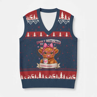 Easily Distracted By Cow And Coffee V-Neck Knit Sweater Vest Funny Highland Cow - Wonder Print Shop