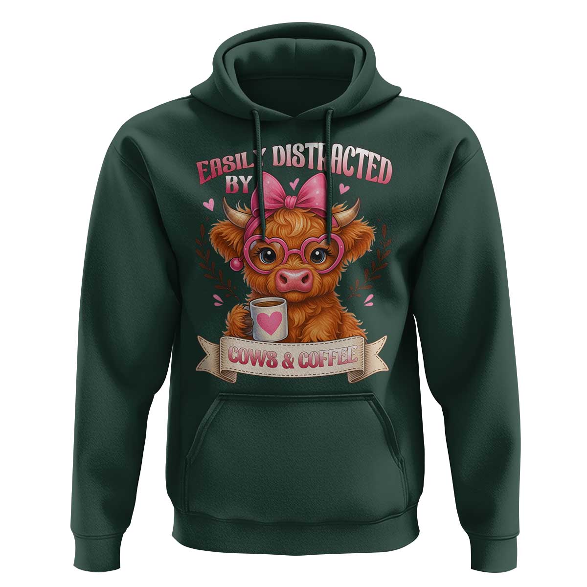 Easily Distracted By Cow And Coffee Hoodie Funny Highland Cow - Wonder Print Shop