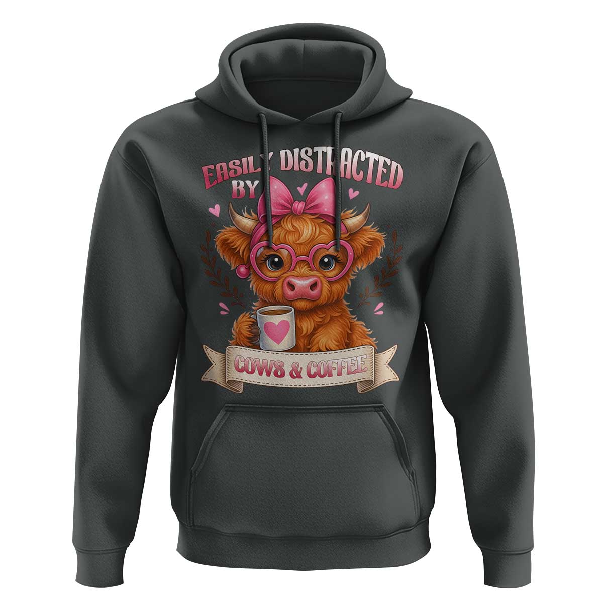 Easily Distracted By Cow And Coffee Hoodie Funny Highland Cow - Wonder Print Shop