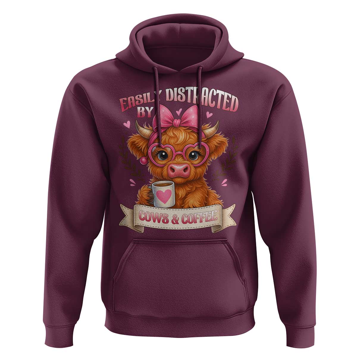 Easily Distracted By Cow And Coffee Hoodie Funny Highland Cow - Wonder Print Shop