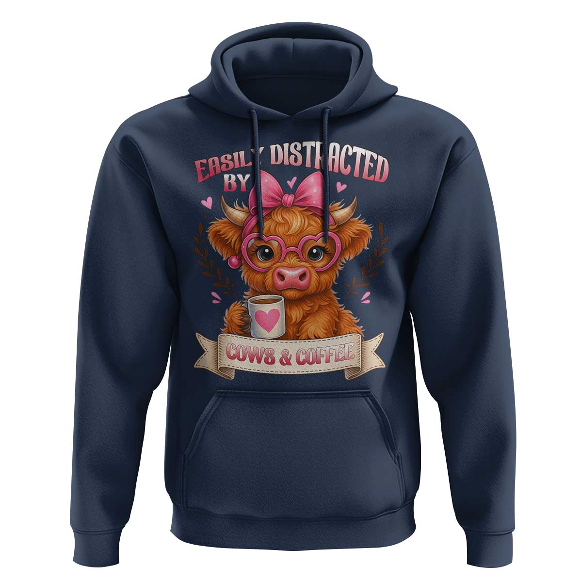 Easily Distracted By Cow And Coffee Hoodie Funny Highland Cow - Wonder Print Shop