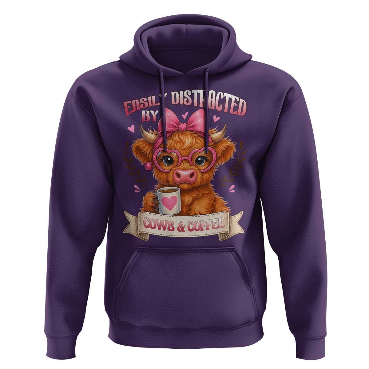 Easily Distracted By Cow And Coffee Hoodie Funny Highland Cow - Wonder Print Shop