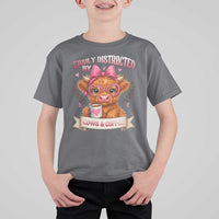 Easily Distracted By Cow And Coffee T Shirt For Kid Funny Highland Cow - Wonder Print Shop