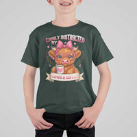 Easily Distracted By Cow And Coffee T Shirt For Kid Funny Highland Cow - Wonder Print Shop