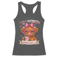 Easily Distracted By Cow And Coffee Racerback Tank Top Funny Highland Cow - Wonder Print Shop