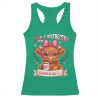 Easily Distracted By Cow And Coffee Racerback Tank Top Funny Highland Cow - Wonder Print Shop