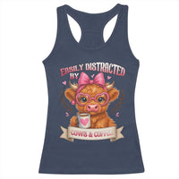 Easily Distracted By Cow And Coffee Racerback Tank Top Funny Highland Cow - Wonder Print Shop