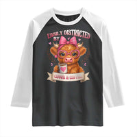Easily Distracted By Cow And Coffee Raglan Shirt Funny Highland Cow - Wonder Print Shop
