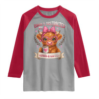 Easily Distracted By Cow And Coffee Raglan Shirt Funny Highland Cow - Wonder Print Shop