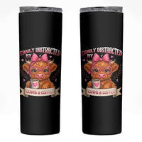 Easily Distracted By Cow And Coffee Skinny Tumbler Funny Highland Cow
