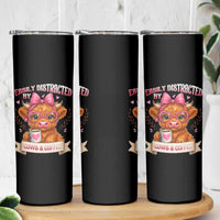 Easily Distracted By Cow And Coffee Skinny Tumbler Funny Highland Cow