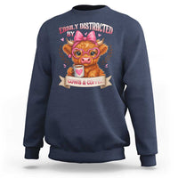 Easily Distracted By Cow And Coffee Sweatshirt Funny Highland Cow - Wonder Print Shop