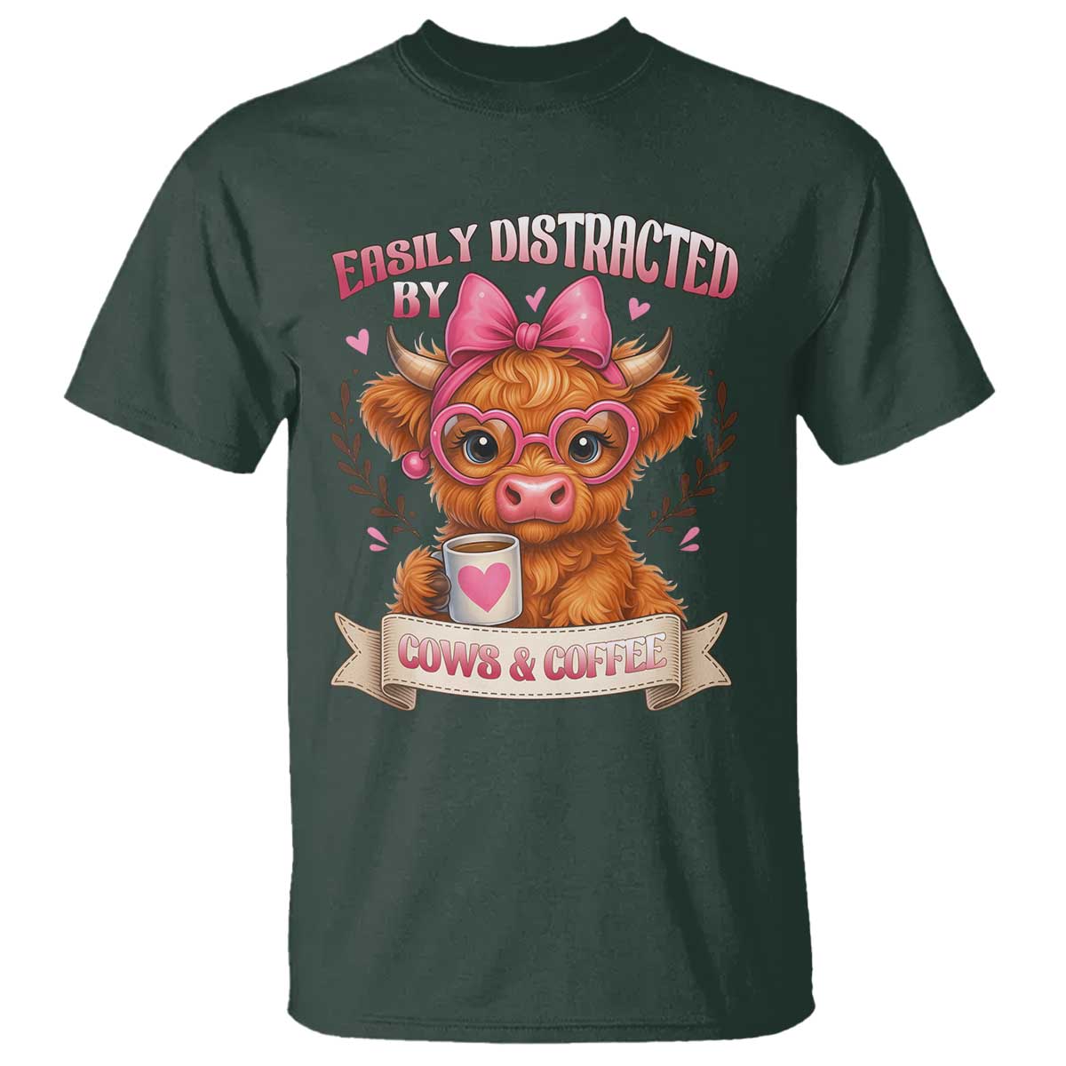 Easily Distracted By Cow And Coffee T Shirt Funny Highland Cow - Wonder Print Shop
