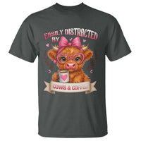 Easily Distracted By Cow And Coffee T Shirt Funny Highland Cow - Wonder Print Shop