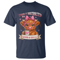 Easily Distracted By Cow And Coffee T Shirt Funny Highland Cow - Wonder Print Shop
