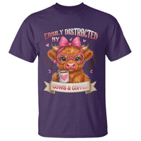 Easily Distracted By Cow And Coffee T Shirt Funny Highland Cow - Wonder Print Shop