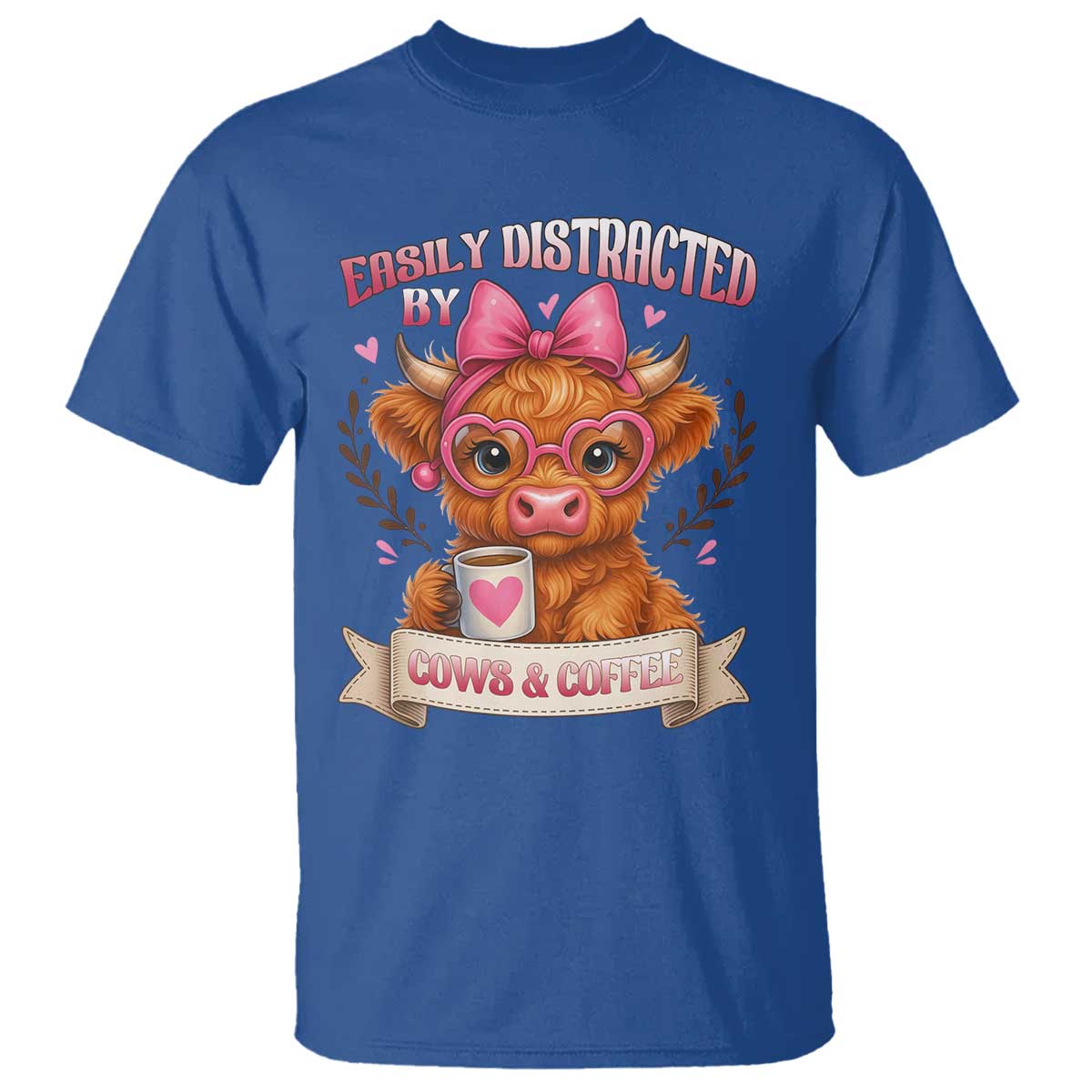 Easily Distracted By Cow And Coffee T Shirt Funny Highland Cow - Wonder Print Shop