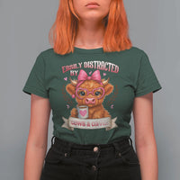 Easily Distracted By Cow And Coffee T Shirt For Women Funny Highland Cow - Wonder Print Shop