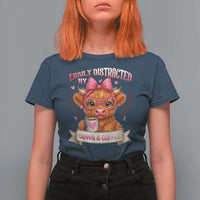 Easily Distracted By Cow And Coffee T Shirt For Women Funny Highland Cow - Wonder Print Shop