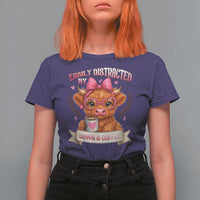Easily Distracted By Cow And Coffee T Shirt For Women Funny Highland Cow - Wonder Print Shop
