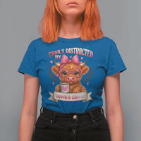 Easily Distracted By Cow And Coffee T Shirt For Women Funny Highland Cow - Wonder Print Shop