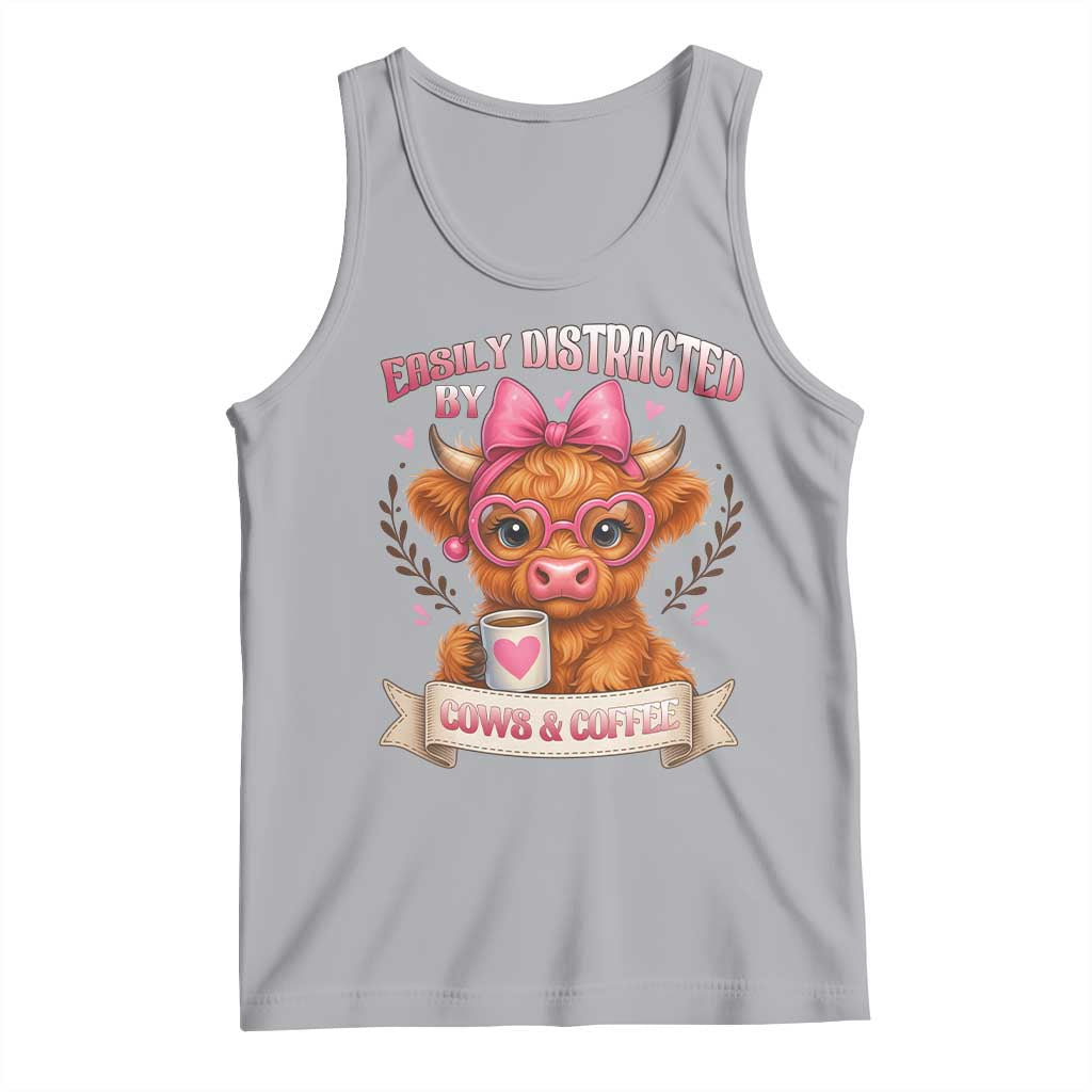 Easily Distracted By Cow And Coffee Tank Top Funny Highland Cow - Wonder Print Shop