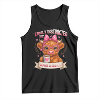Easily Distracted By Cow And Coffee Tank Top Funny Highland Cow - Wonder Print Shop