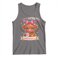 Easily Distracted By Cow And Coffee Tank Top Funny Highland Cow - Wonder Print Shop