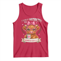 Easily Distracted By Cow And Coffee Tank Top Funny Highland Cow - Wonder Print Shop