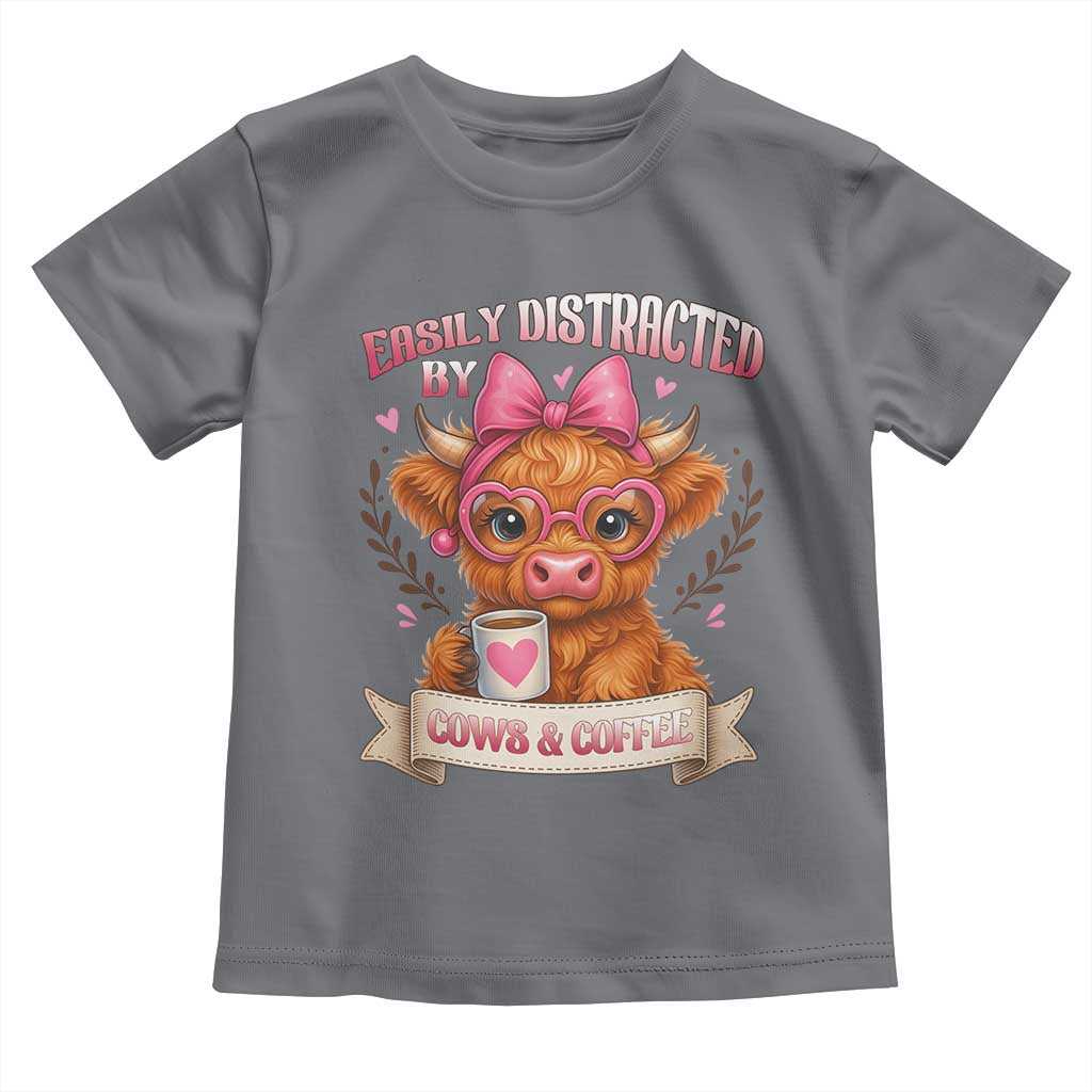 Easily Distracted By Cow And Coffee Toddler T Shirt Funny Highland Cow - Wonder Print Shop