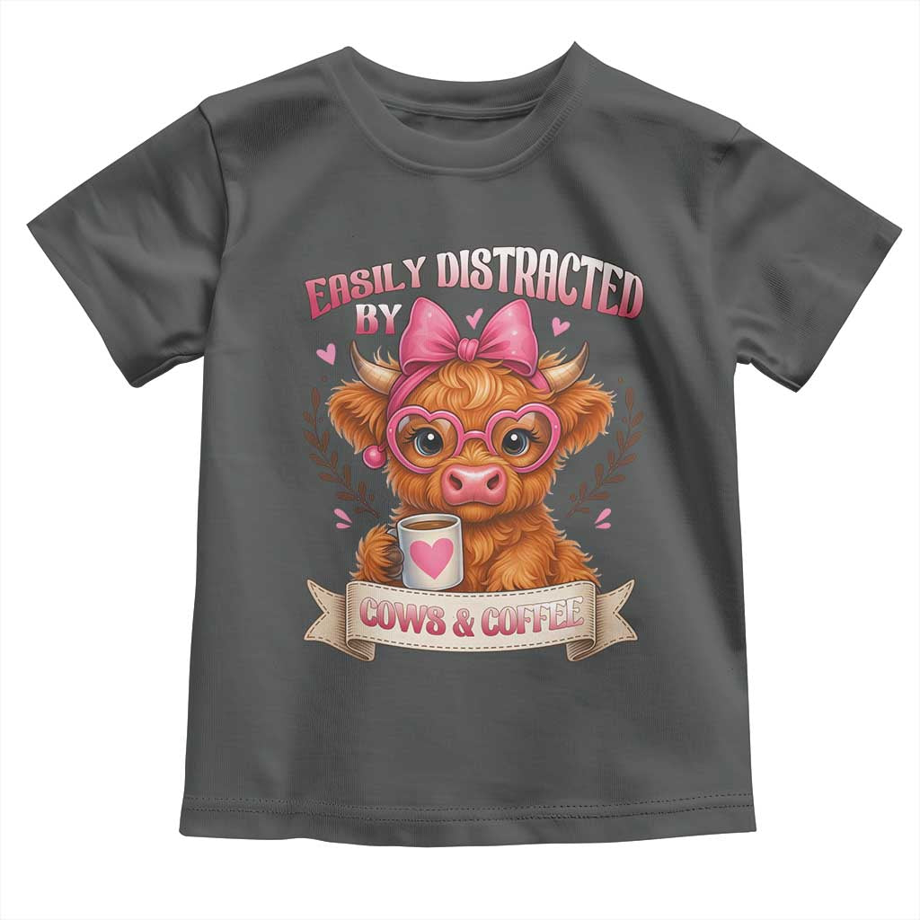 Easily Distracted By Cow And Coffee Toddler T Shirt Funny Highland Cow - Wonder Print Shop