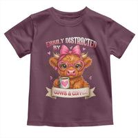 Easily Distracted By Cow And Coffee Toddler T Shirt Funny Highland Cow - Wonder Print Shop
