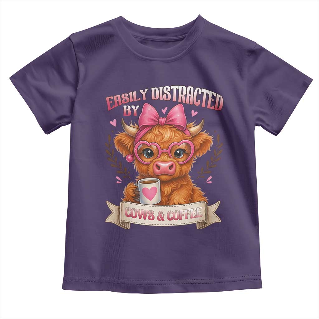 Easily Distracted By Cow And Coffee Toddler T Shirt Funny Highland Cow - Wonder Print Shop