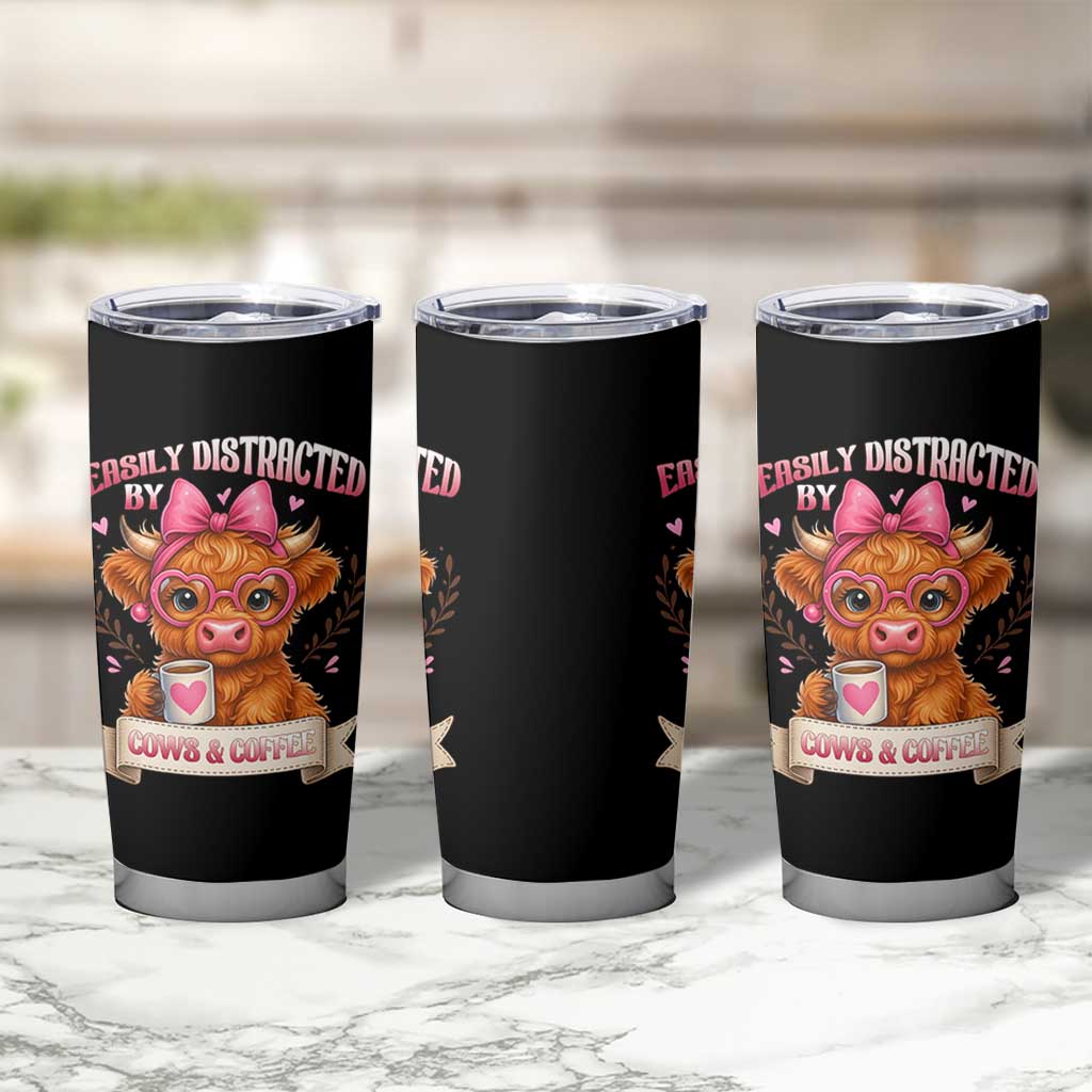 Easily Distracted By Cow And Coffee Tumbler Cup Funny Highland Cow
