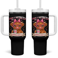 Easily Distracted By Cow And Coffee Tumbler With Handle Funny Highland Cow