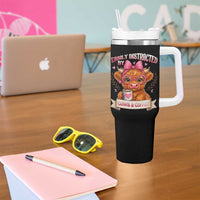 Easily Distracted By Cow And Coffee Tumbler With Handle Funny Highland Cow