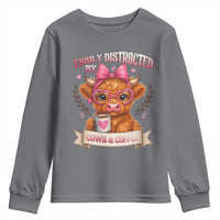 Easily Distracted By Cow And Coffee Youth Sweatshirt Funny Highland Cow - Wonder Print Shop