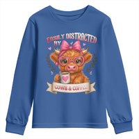 Easily Distracted By Cow And Coffee Youth Sweatshirt Funny Highland Cow - Wonder Print Shop