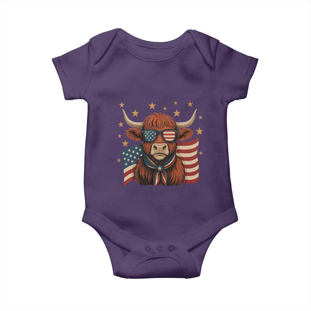 Funny Highland Cow Baby Onesie USA Flag Patriotic Cow Farmer - Wonder Print Shop