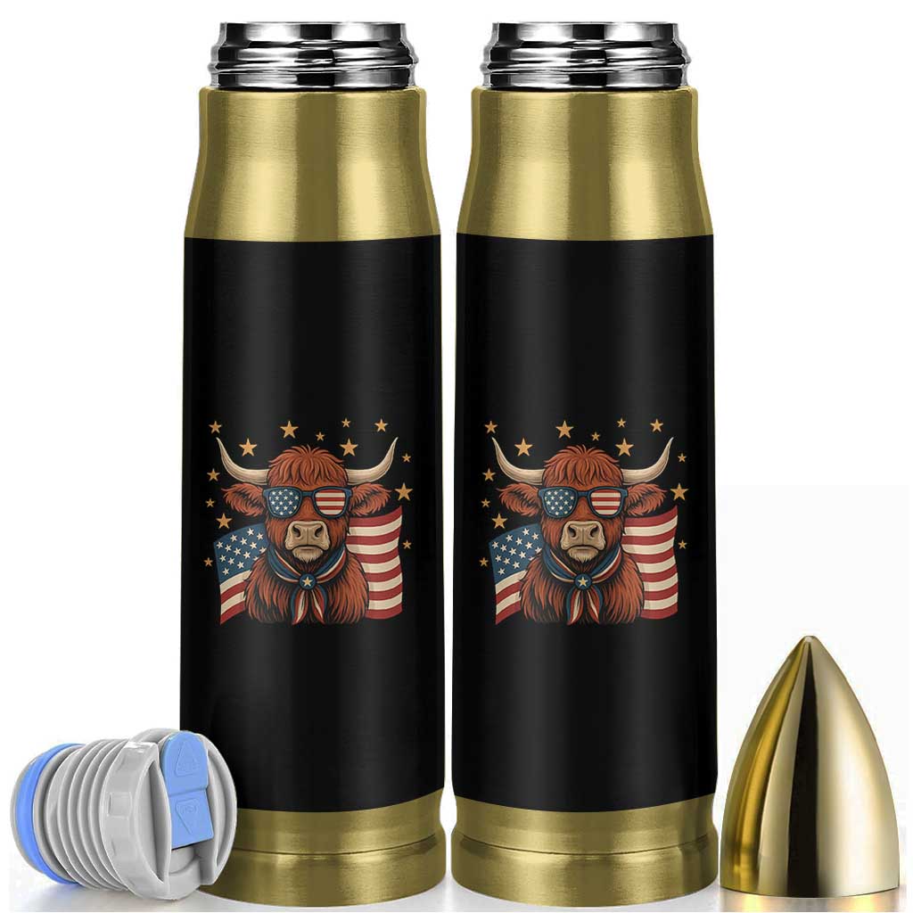 Funny Highland Cow Bullet Tumbler USA Flag Patriotic Cow Farmer