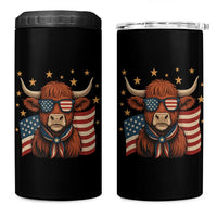 Funny Highland Cow 4 in 1 Can Cooler Tumbler USA Flag Patriotic Cow Farmer
