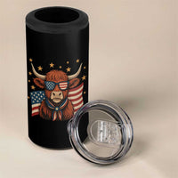 Funny Highland Cow 4 in 1 Can Cooler Tumbler USA Flag Patriotic Cow Farmer