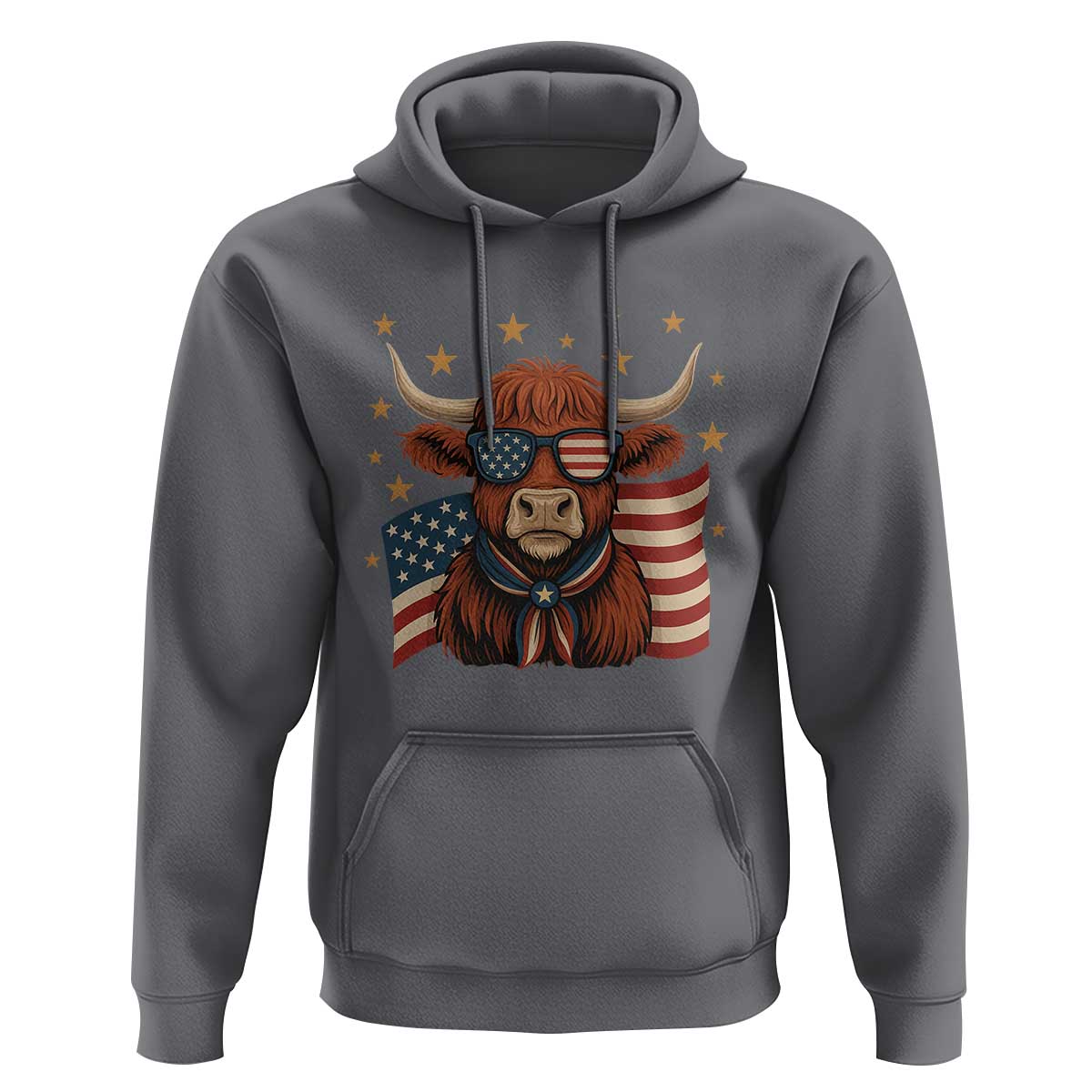 Funny Highland Cow Hoodie USA Flag Patriotic Cow Farmer - Wonder Print Shop