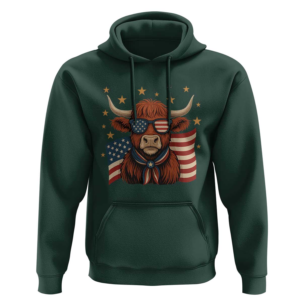 Funny Highland Cow Hoodie USA Flag Patriotic Cow Farmer - Wonder Print Shop