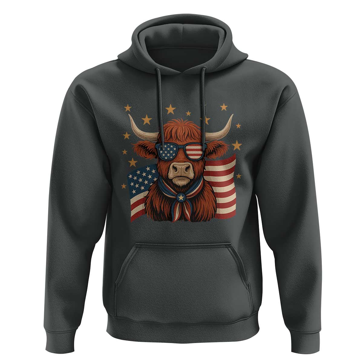 Funny Highland Cow Hoodie USA Flag Patriotic Cow Farmer - Wonder Print Shop