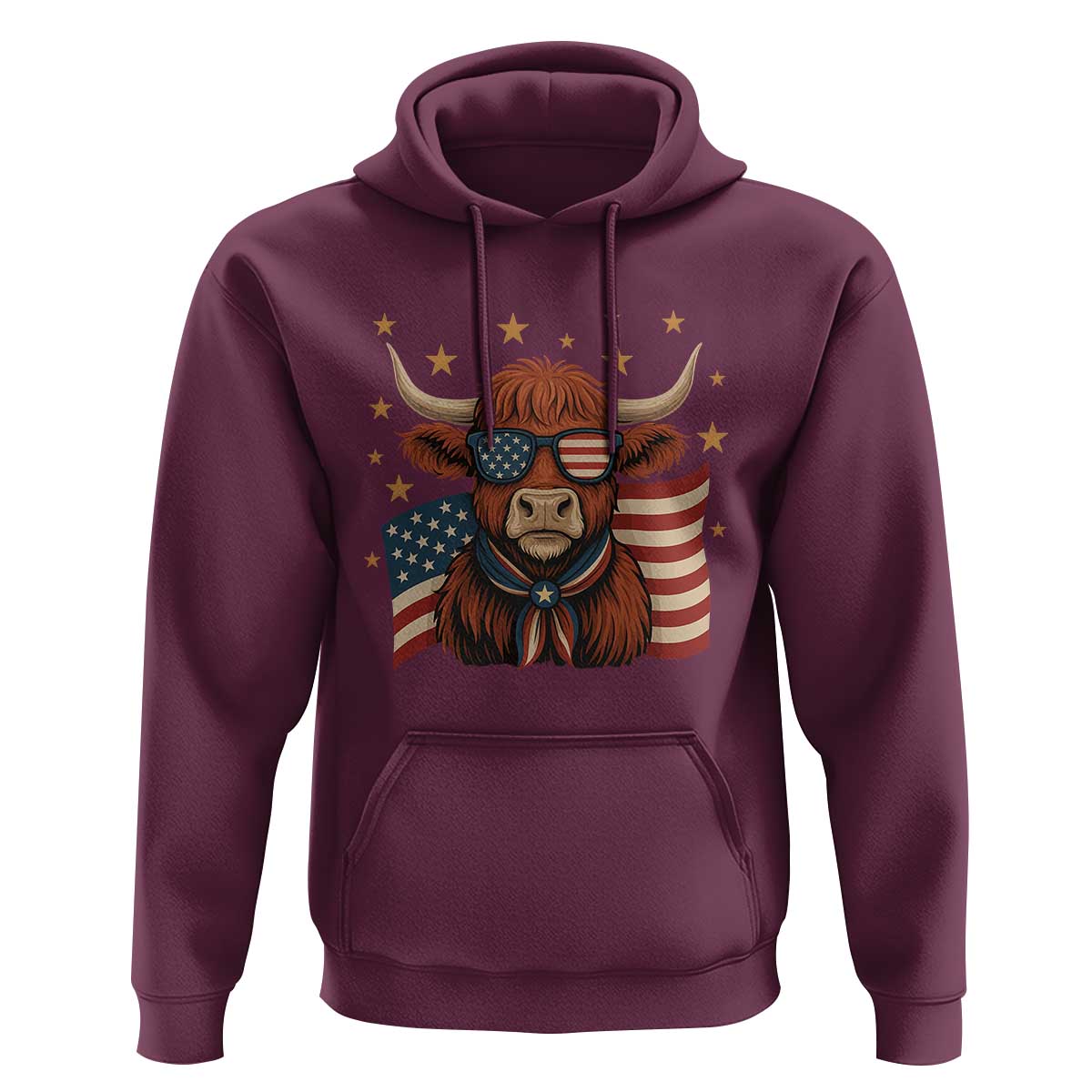 Funny Highland Cow Hoodie USA Flag Patriotic Cow Farmer - Wonder Print Shop
