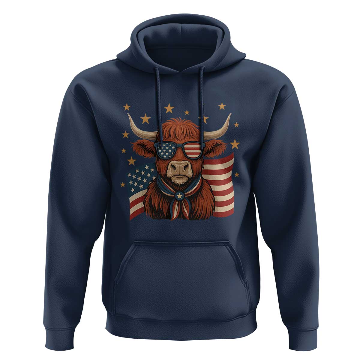 Funny Highland Cow Hoodie USA Flag Patriotic Cow Farmer - Wonder Print Shop