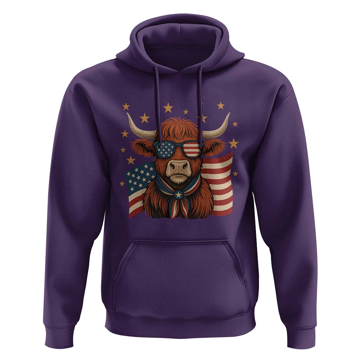 Funny Highland Cow Hoodie USA Flag Patriotic Cow Farmer - Wonder Print Shop