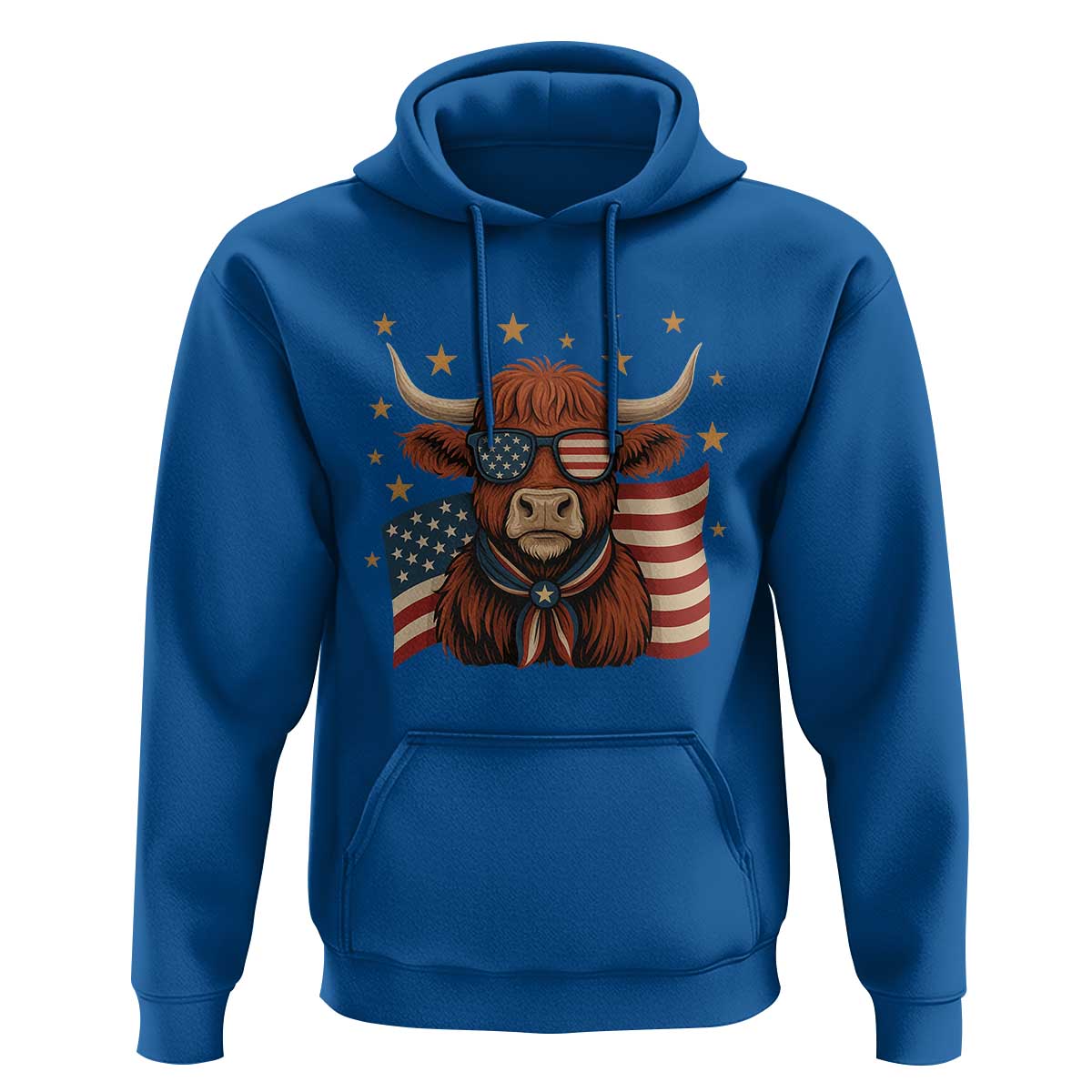 Funny Highland Cow Hoodie USA Flag Patriotic Cow Farmer - Wonder Print Shop