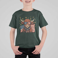 Funny Highland Cow T Shirt For Kid USA Flag Patriotic Cow Farmer - Wonder Print Shop